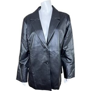 Dennis Basso‎ Luxe Faux Leather Jacket Black Large Petite  NWOT Business Casual